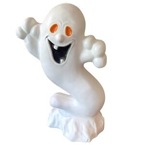 Vtg Halloween Ghost Blow Mold Lighted‎ 24" Boo Smile Orange Eyes MCM Empire